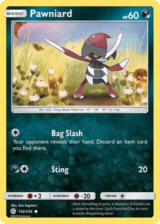 Pawniard #134/236 Common - Cosmic Eclipse Pokemon card