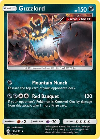 Guzzlord #136/236 Holo Rare - Cosmic Eclipse Pokemon card