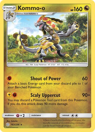 Kommo-o #163/236 Holo Rare - Cosmic Eclipse Pokemon card