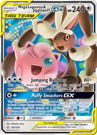 Mega Lopunny & Jigglypuff GX #165/236 Ultra Rare - Cosmic Eclipse Pokemon card