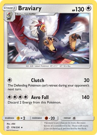 Braviary #178/236 Rare - Cosmic Eclipse Pokemon card