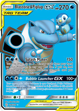 Pokemon Cosmic Eclipse Blastoise & Piplup GX #214