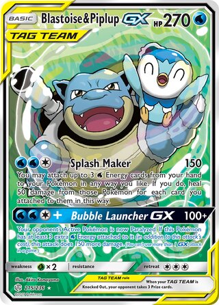 Blastoise & Piplup GX #215/236 Ultra Rare - Cosmic Eclipse Pokemon card