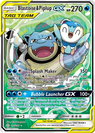 Pokemon Cosmic Eclipse Blastoise & Piplup GX #215