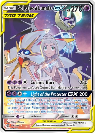 Solgaleo & Lunala GX #216/236 Ultra Rare - Cosmic Eclipse Pokemon card