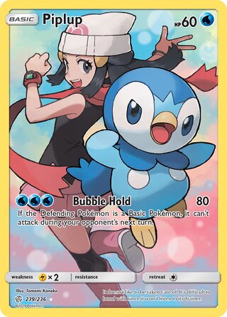 Piplup #239/236 Secret Rare - Cosmic Eclipse Pokemon card