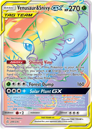 Venusaur & Snivy GX #249/236 Secret Rare - Cosmic Eclipse Pokemon card
