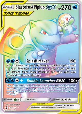 Blastoise & Piplup GX #253/236 Secret Rare - Cosmic Eclipse Pokemon card