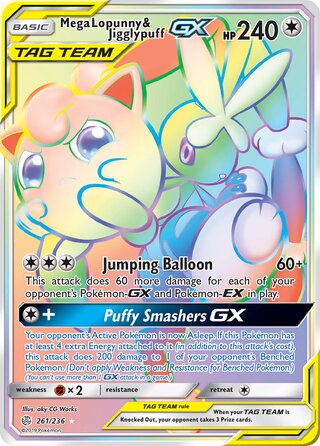 Mega Lopunny & Jigglypuff GX #261/236 Secret Rare - Cosmic Eclipse Pokemon card