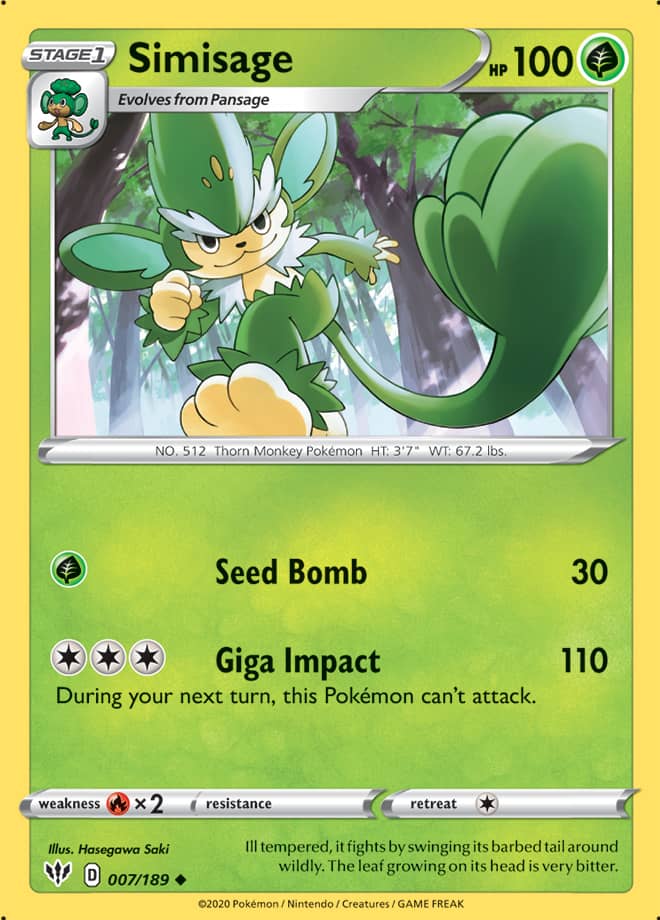 Simisage #7/189 Uncommon - Darkness Ablaze Pokemon card