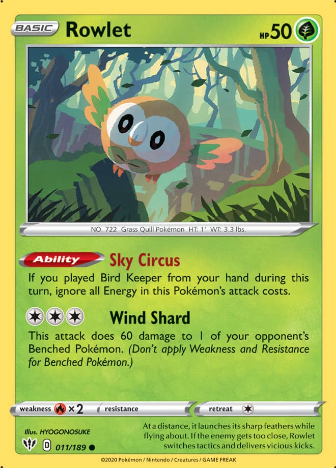 Rowlet #11/189 Common - Darkness Ablaze Pokemon card