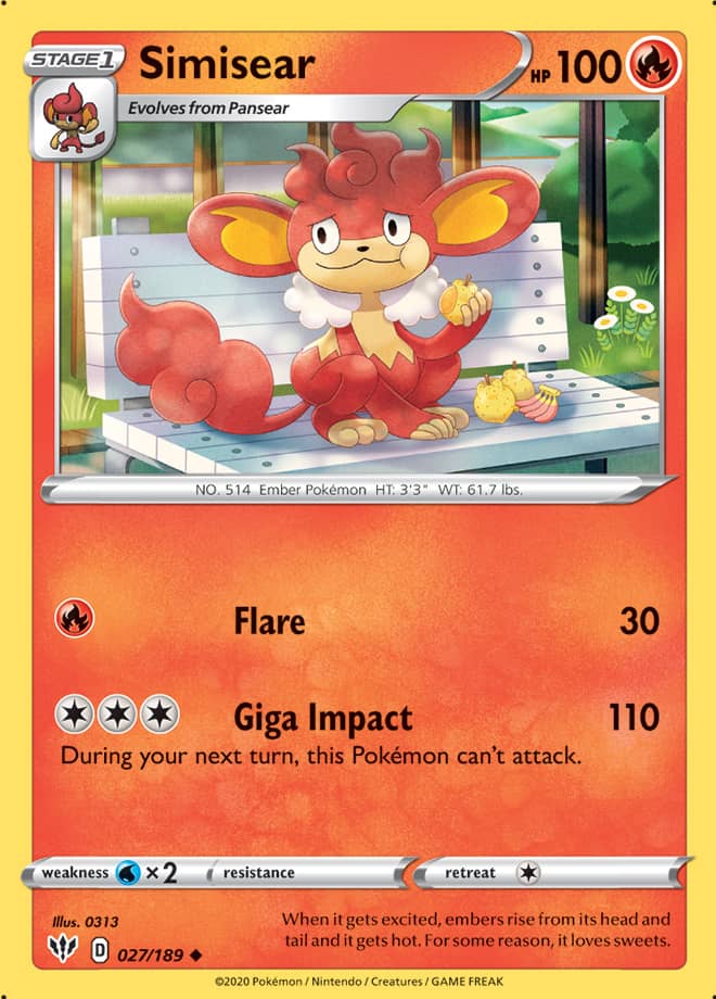 Simisear #27/189 Uncommon - Darkness Ablaze Pokemon card