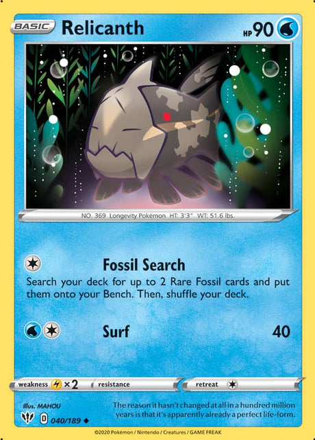 Pokemon Darkness Ablaze Relicanth #40