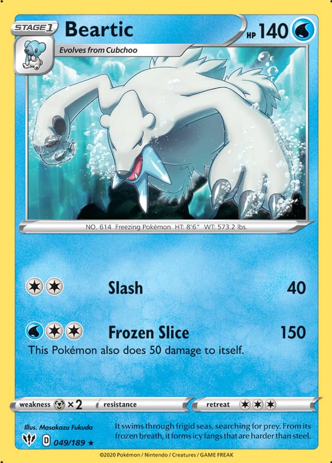 Beartic #49/189 Rare - Darkness Ablaze Pokemon card