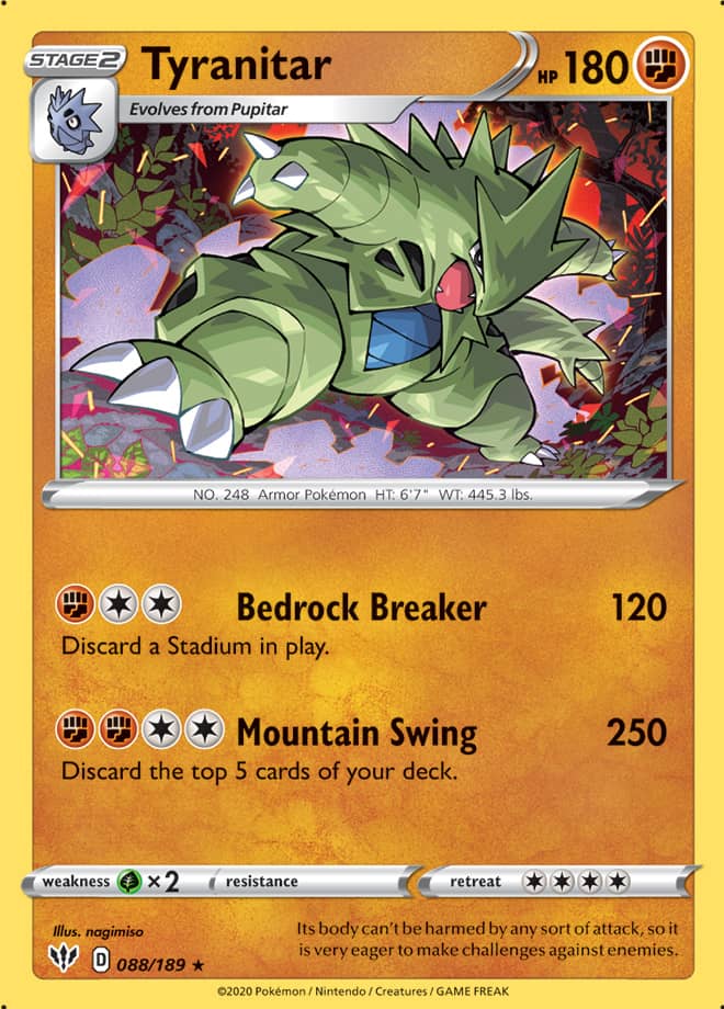 Tyranitar #88/189 Holo Rare - Darkness Ablaze Pokemon card
