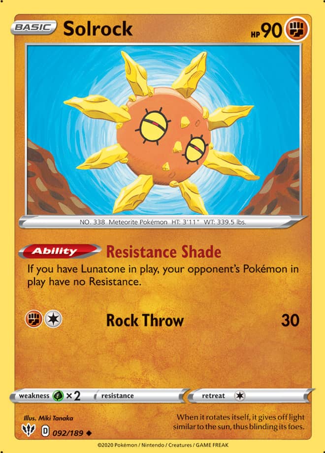 Solrock #92/189 Uncommon - Darkness Ablaze Pokemon card