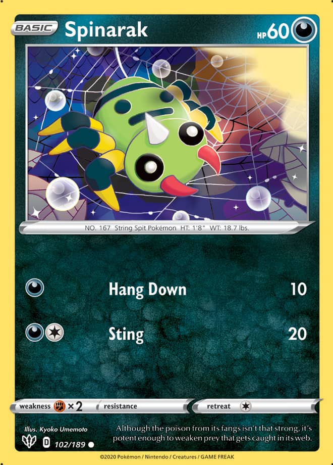 Spinarak #102/189 Common - Darkness Ablaze Pokemon card
