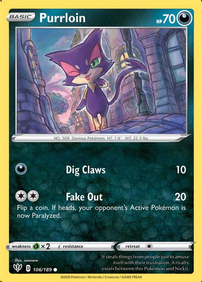 Purrloin #106/189 Common - Darkness Ablaze Pokemon card