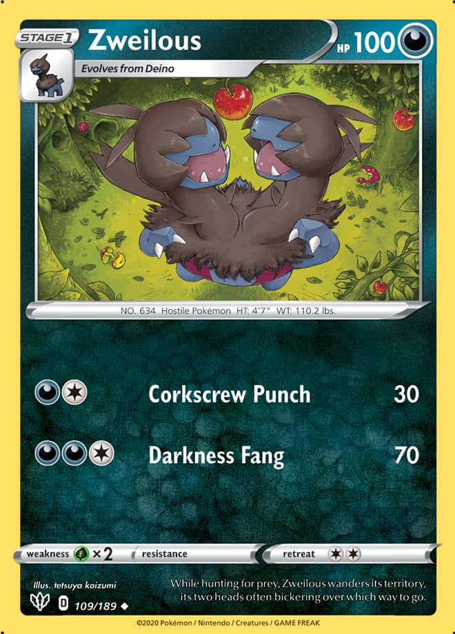 Zweilous #109/189 Uncommon - Darkness Ablaze Pokemon card