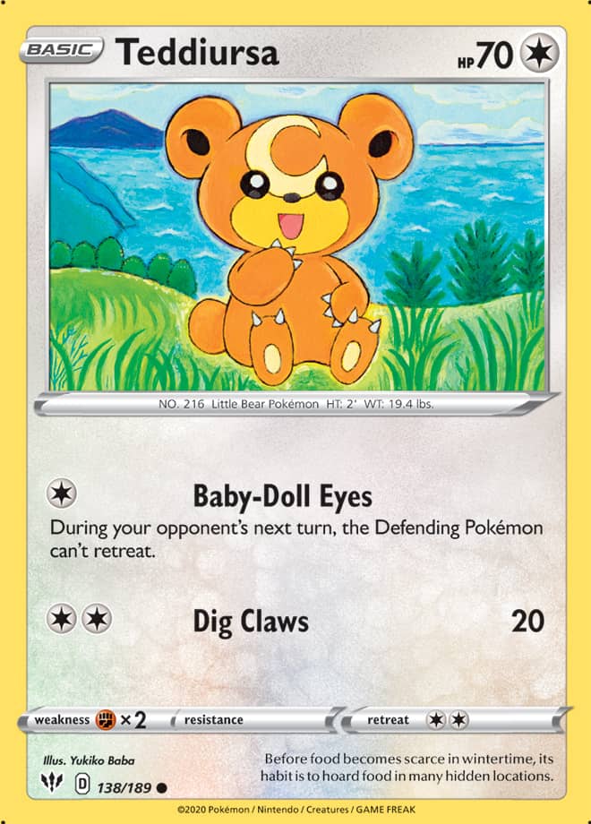 Teddiursa #138/189 Common - Darkness Ablaze Pokemon card