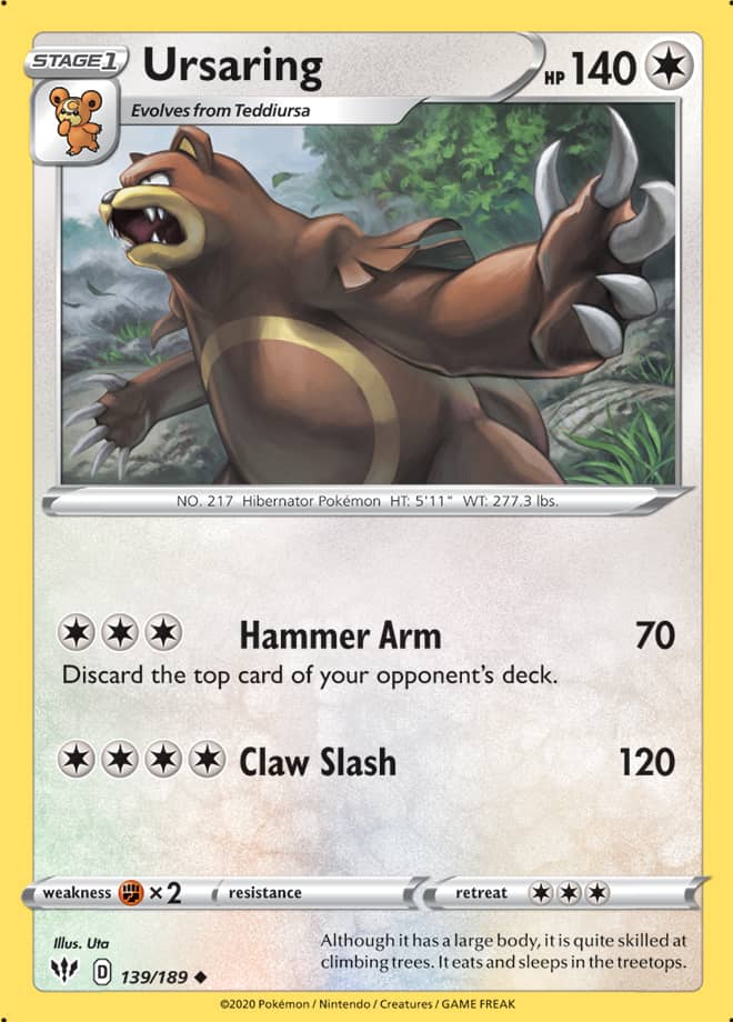 Ursaring #139/189 Uncommon - Darkness Ablaze Pokemon card