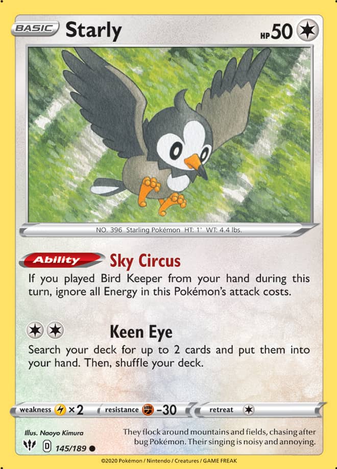 Starly #145/189 Common - Darkness Ablaze Pokemon card