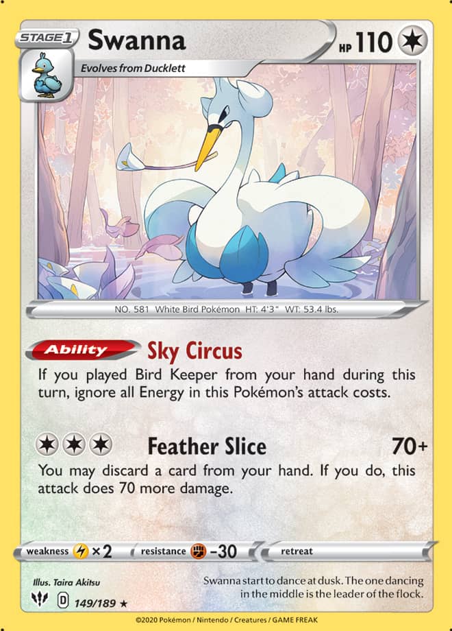 Swanna #149/189 Rare - Darkness Ablaze Pokemon card