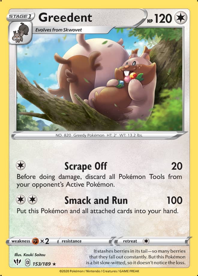 Greedent #153/189 Rare - Darkness Ablaze Pokemon card