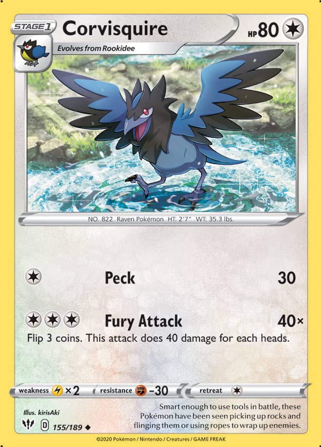 Corvisquire #155/189 Uncommon - Darkness Ablaze Pokemon card