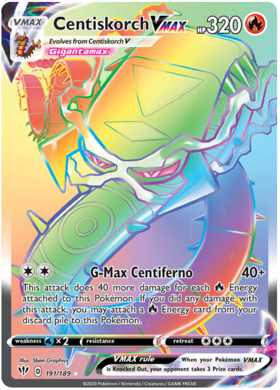 Centiskorch #191/189 Secret Rare - Darkness Ablaze Pokemon card