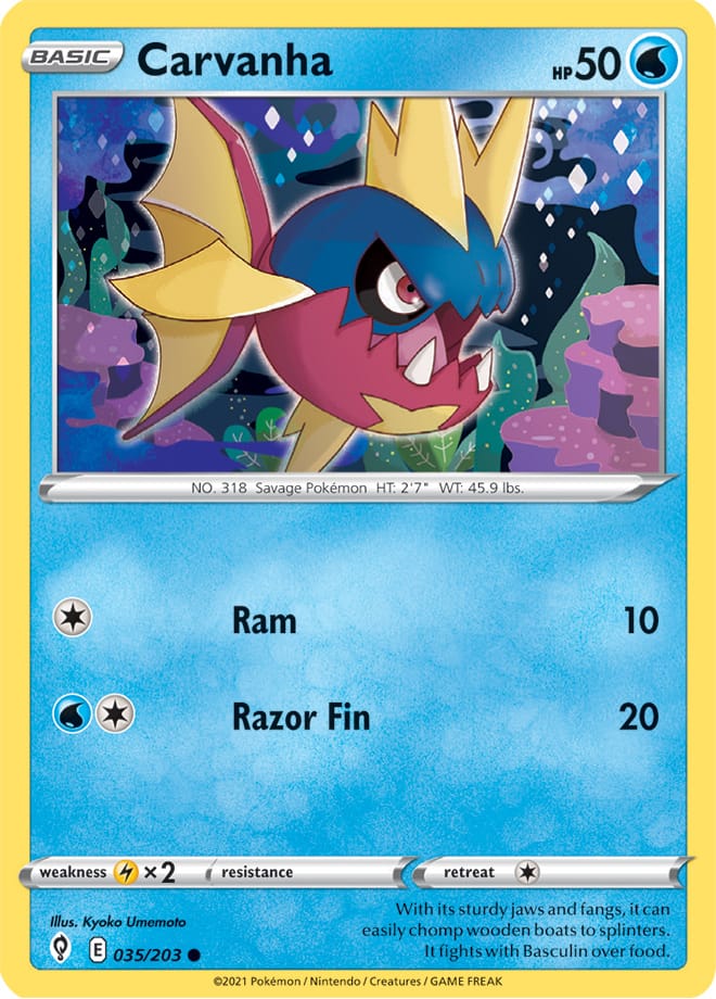 Carvanha #35/203 Common - Evolving Skies Pokemon card