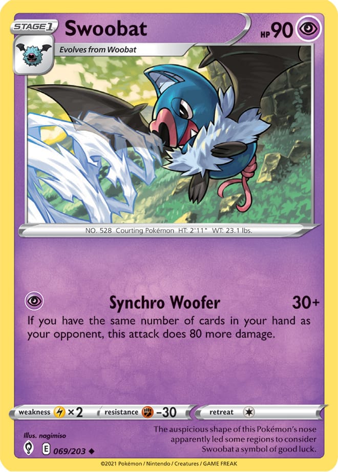 Swoobat #69/203 Uncommon - Evolving Skies Pokemon card