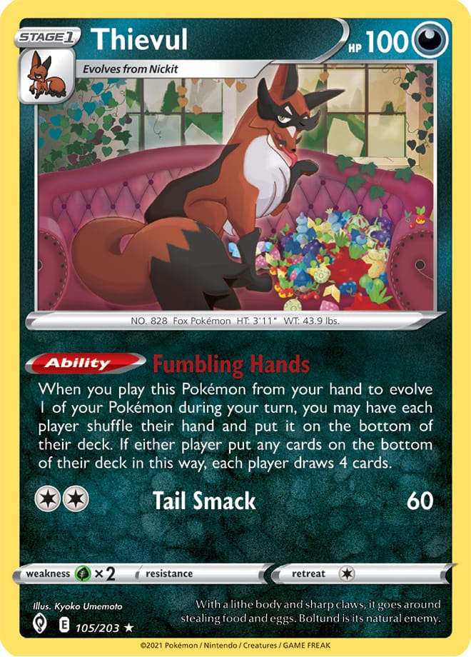 Thievul #105/203 Rare - Evolving Skies Pokemon card