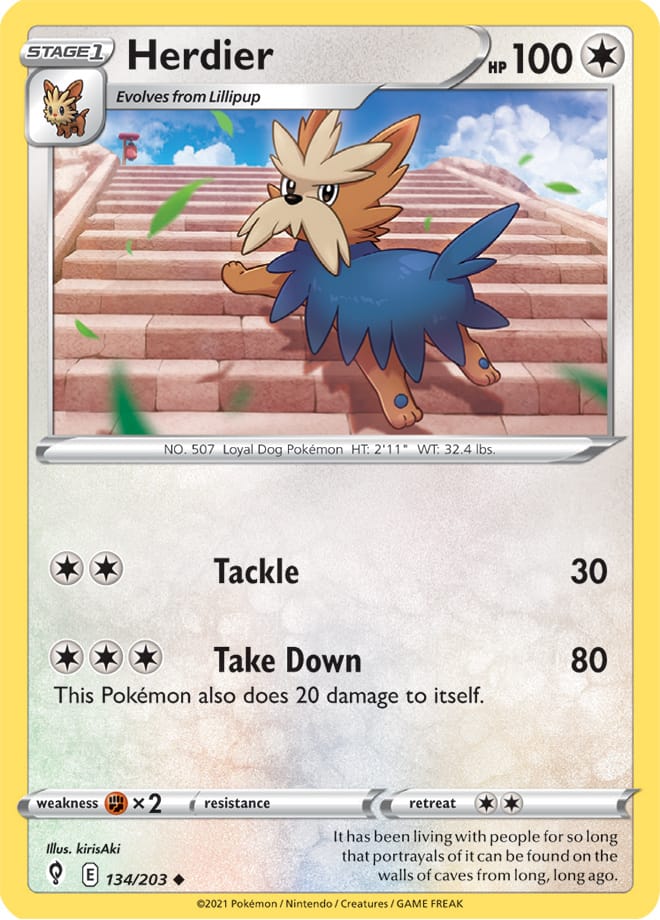Herdier #134/203 Uncommon - Evolving Skies Pokemon card
