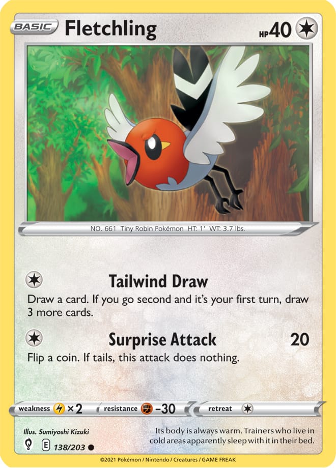 Fletchling #138/203 Common - Evolving Skies Pokemon card