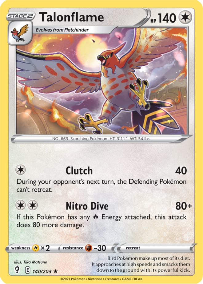 Talonflame #140/203 Rare - Evolving Skies Pokemon card