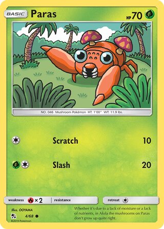 Paras #4/68 Common - Hidden Fates Pokemon card