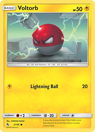 Voltorb #21/68 Common - Hidden Fates Pokemon card
