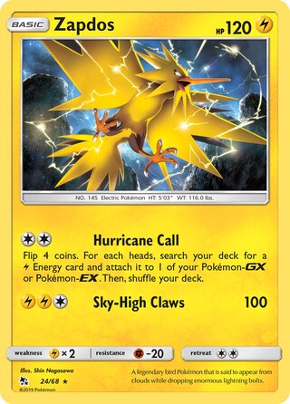 0024 Zapdos Holo Rare Hidden Fates
