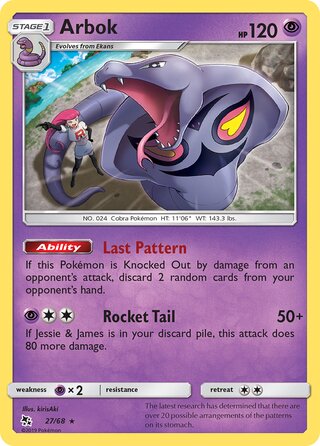 Arbok #27/68 Rare - Hidden Fates Pokemon card