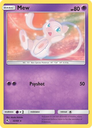 Mew #32/68 Rare - Hidden Fates Pokemon card