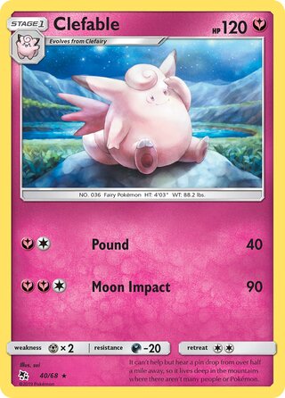 Clefable #40/68 Rare - Hidden Fates Pokemon card