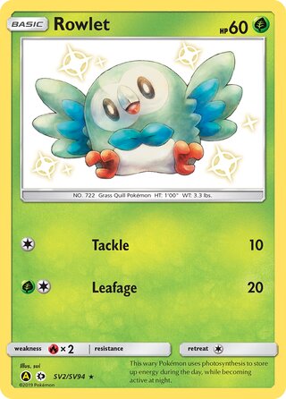 Rowlet #SV2/SV94 Shiny Holo Rare - Hidden Fates Pokemon card