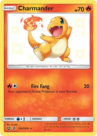Charmander #SV6/SV94 Shiny Holo Rare - Hidden Fates Pokemon card