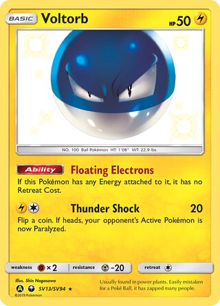 Voltorb #SV13/SV94 Shiny Holo Rare - Hidden Fates Pokemon card