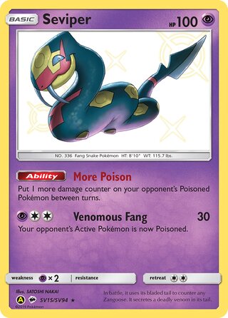 Seviper #SV15/SV94 Shiny Holo Rare - Hidden Fates Pokemon card