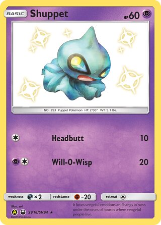 Shuppet #SV16/SV94 Shiny Holo Rare - Hidden Fates Pokemon card