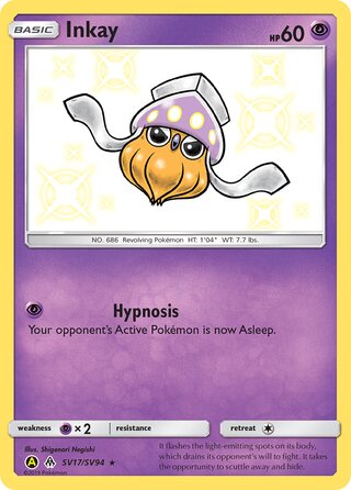 Inkay #SV17/SV94 Shiny Holo Rare - Hidden Fates Pokemon card