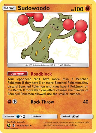 Sudowoodo #SV20/SV94 Shiny Holo Rare - Hidden Fates Pokemon card