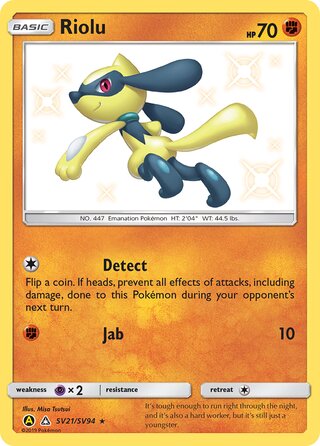 Riolu #SV21/SV94 Shiny Holo Rare - Hidden Fates Pokemon card